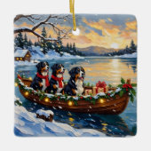 Bernese Mountain Dog Christmas Boat Holiday セラミックオーナメント (正面)