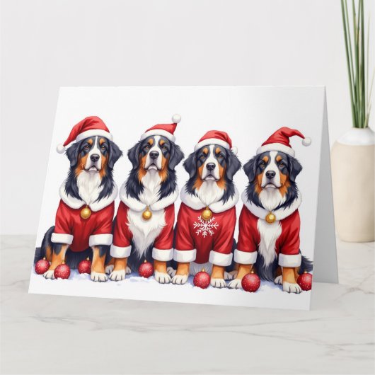 Bernese Mountain Dog Christmas Dress Santa Hat カード (正面)