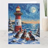 Bernese Mountain Dog Christmas Lighthouse Holiday カード (正面)