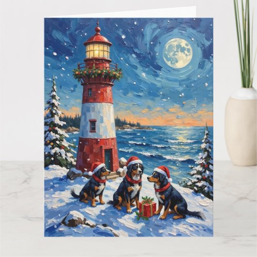 Bernese Mountain Dog Christmas Lighthouse Holiday カード (正面)