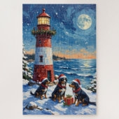 Bernese Mountain Dog Christmas Lighthouse Holiday ジグソーパズル (縦)