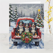 Bernese Mountain Dog Christmas Red Truck Holiday カード (黄色い花)
