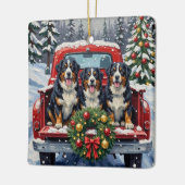 Bernese Mountain Dog Christmas Red Truck Holiday セラミックオーナメント (左)