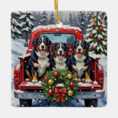 Bernese Mountain Dog Christmas Red Truck Holiday セラミックオーナメント (正面)