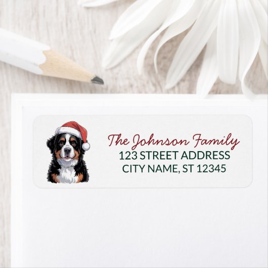 Bernese Mountain Dog Christmas Return Address ラベル (インサイチュ)