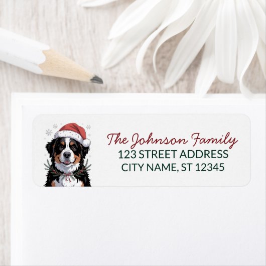 Bernese Mountain Dog Christmas Return Address ラベル (インサイチュ)