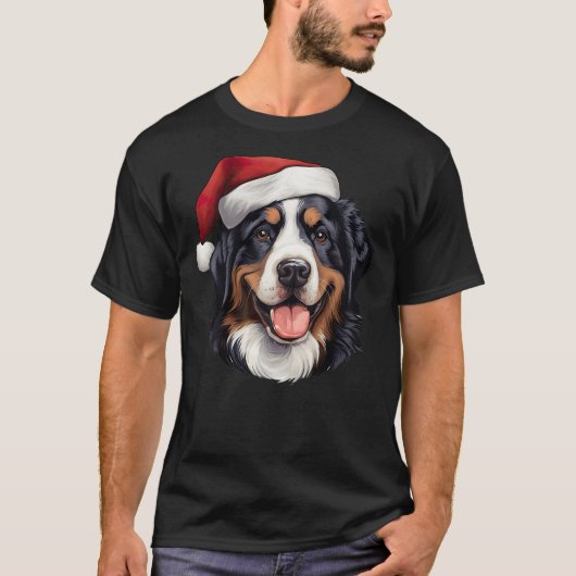 Bernese Mountain Dog Christmas Santa Hat Tシャツ (正面)