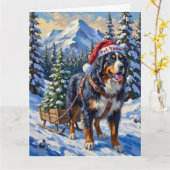 Bernese Mountain Dog Christmas Tree Hauler Hat カード (黄色い花)