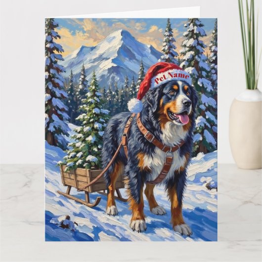 Bernese Mountain Dog Christmas Tree Hauler Hat カード (正面)