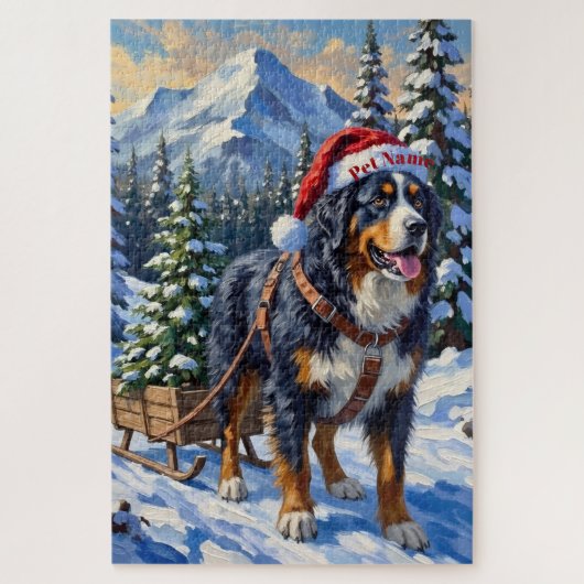 Bernese Mountain Dog Christmas Tree Hauler Hat ジグソーパズル (縦)