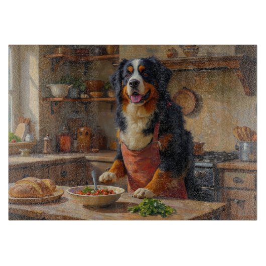 Bernese Mountain Dog Cooking in Kitchen カッティングボード (正面)