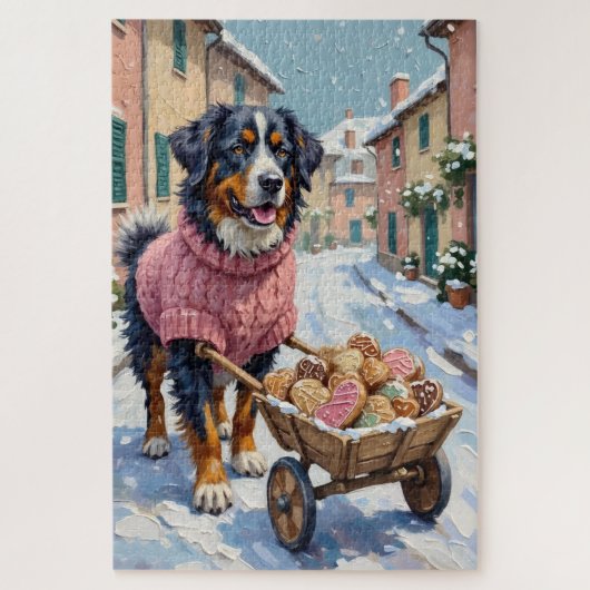 Bernese Mountain Dog Delivering Valentine's Cookie ジグソーパズル (縦)
