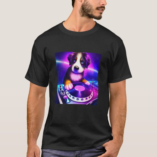 Bernese Mountain dog DJ Vaporwave  Aesthetic Boys  Tシャツ (正面)