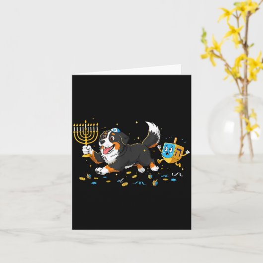 Bernese Mountain Dog Dreidel Menorah Hanukkah Wome カード (黄色い花)
