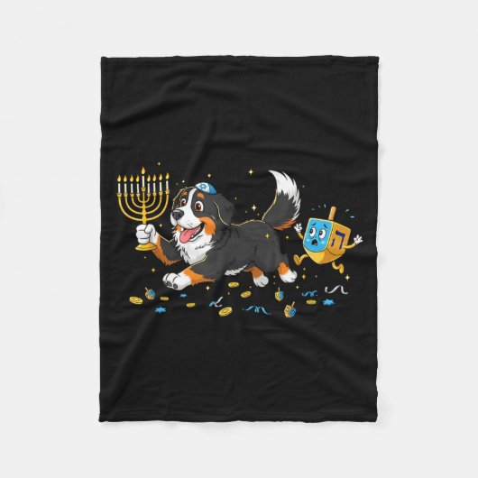 Bernese Mountain Dog Dreidel Menorah Hanukkah Wome フリースブランケット (正面)