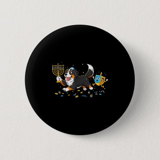 Bernese Mountain Dog Dreidel Menorah Hanukkah Wome 缶バッジ (正面)