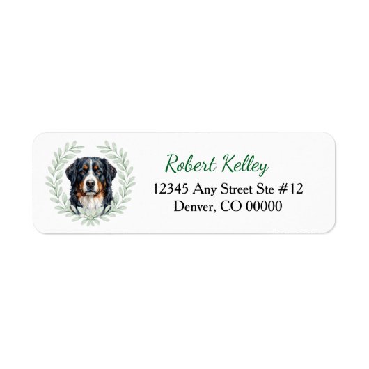 Bernese Mountain Dog Eucalyptus Leaf Wreath ラベル (正面)