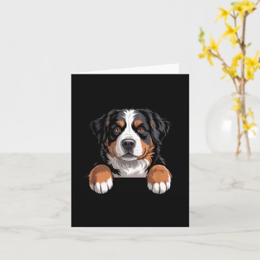 Bernese Mountain Dog Funny Peeking Cket Berner Pup カード (黄色い花)