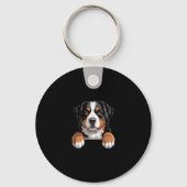 Bernese Mountain Dog Funny Peeking Cket Berner Pup キーホルダー (正面)