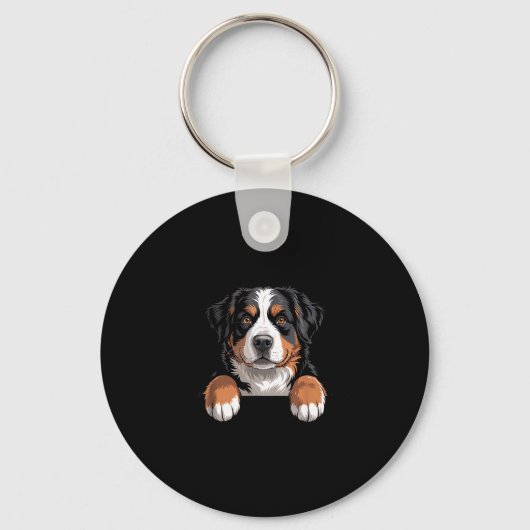 Bernese Mountain Dog Funny Peeking Cket Berner Pup キーホルダー (正面)