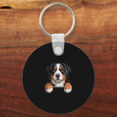 Bernese Mountain Dog Funny Peeking Cket Berner Pup キーホルダー (正面)