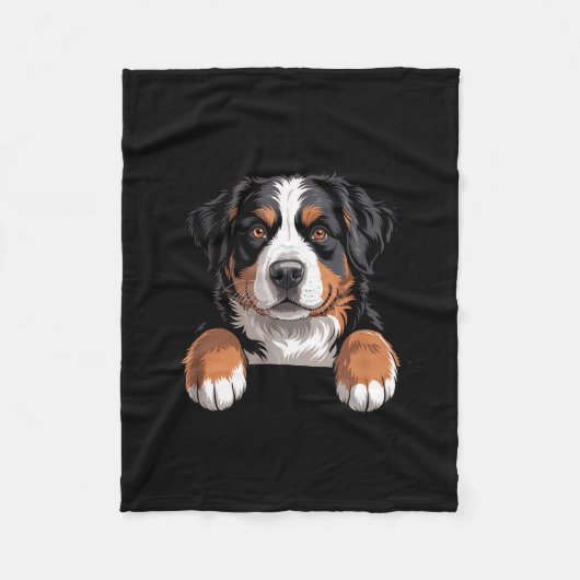 Bernese Mountain Dog Funny Peeking Cket Berner Pup フリースブランケット (正面)