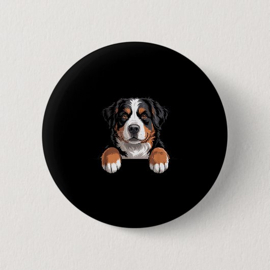 Bernese Mountain Dog Funny Peeking Cket Berner Pup 缶バッジ (正面)