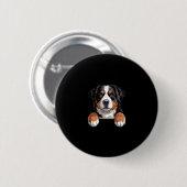 Bernese Mountain Dog Funny Peeking Cket Berner Pup 缶バッジ (正面&裏面)