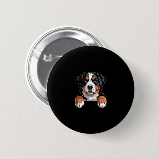 Bernese Mountain Dog Funny Peeking Cket Berner Pup 缶バッジ (正面&裏面)