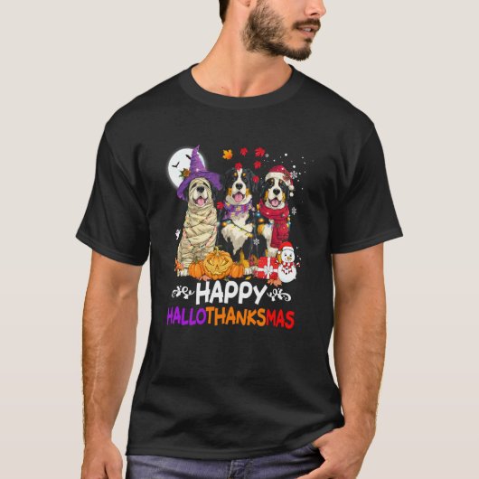 Bernese Mountain Dog Hallothanksmas Halloween Than Tシャツ (正面)