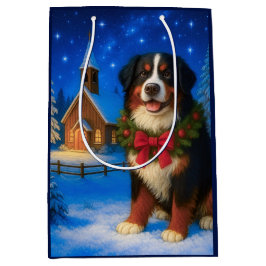 Bernese Mountain Dog Holiday ミディアムペーパーバッグ