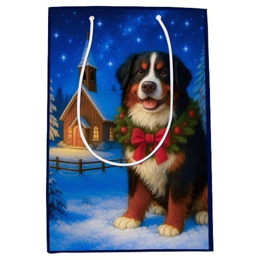 Bernese Mountain Dog Holiday  ミディアムペーパーバッグ (正面)