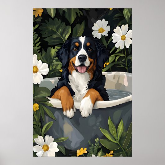 Bernese Mountain Dog In Bathtub Poster, Funny Dog ポスター (正面)