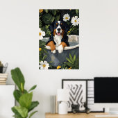 Bernese Mountain Dog In Bathtub Poster, Funny Dog ポスター (ホームオフィス)