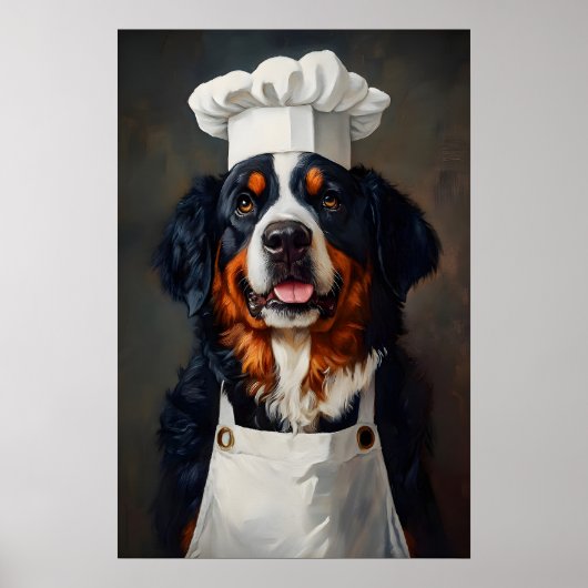 Bernese Mountain Dog In Chefs Hat Poster, Pet ポスター (正面)