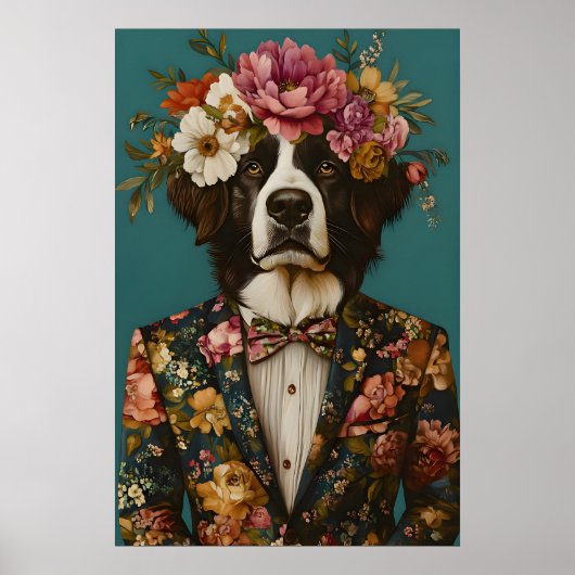 Bernese Mountain Dog In Suit Poster, Bernese ポスター (正面)