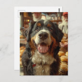 Bernese Mountain Dog in the Cheeseburger Shop ポストカード (正面/裏面)