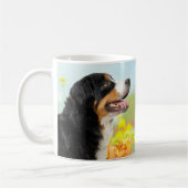 Bernese Mountain dog in the flower garden コーヒーマグカップ (左)