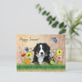 Bernese Mountain Dog in Wildflowers Custom ポストカード (スタンド正面)