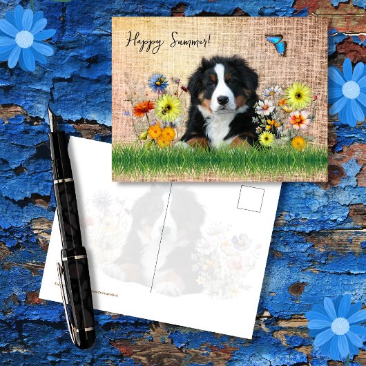 Bernese Mountain Dog in Wildflowers Custom ポストカード