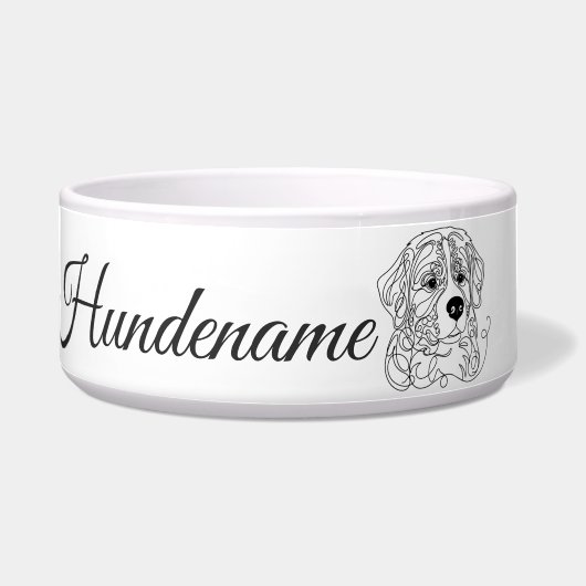 Bernese Mountain Dog Line Art personalized bowl ボウル (正面)