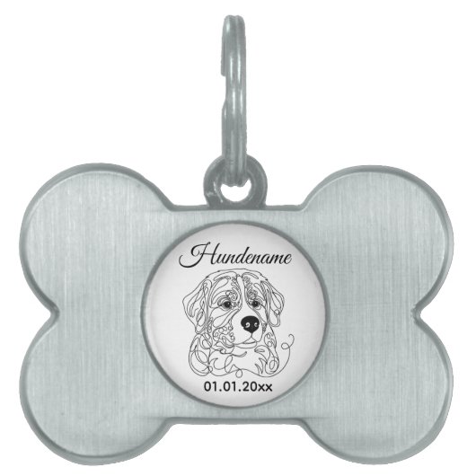 Bernese Mountain Dog Line Art Personalized Tag ペットネームタグ (正面)