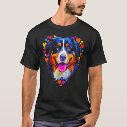 Bernese Mountain Dog Love Hearts Tシャツ (正面)