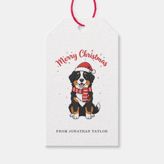 Bernese Mountain Dog Merry Christmas Doodle ギフトタグ (正面)