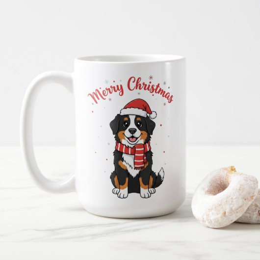 Bernese Mountain Dog Merry Christmas Doodle  コーヒーマグカップ (ドーナツ)