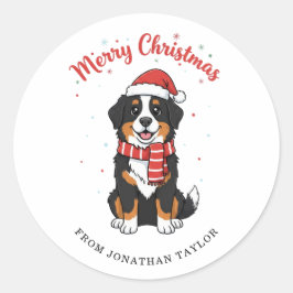Bernese Mountain Dog Merry Christmas Doodle  ラウンドシール
