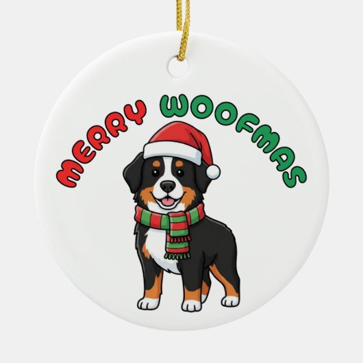 Bernese Mountain Dog Ornament: Merry Woofmas セラミックオーナメント (正面)