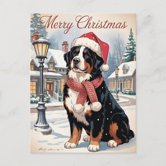 Bernese mountain dog personalized Christmas  シーズンポストカード (正面)