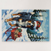 Bernese Mountain Dog Pulling Christmas Sled Hat ジグソーパズル (横)