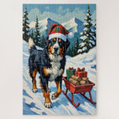 Bernese Mountain Dog Pulling Christmas Sled Hat ジグソーパズル (縦)
